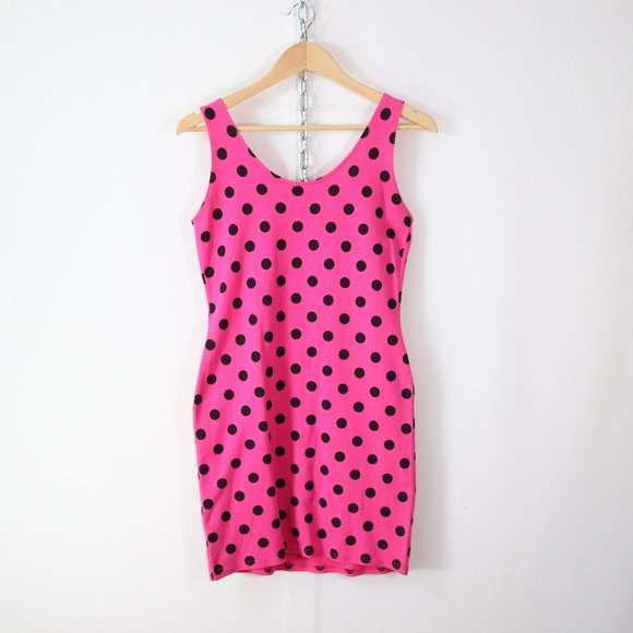 ❌SOLD❌vintage 80s hot pink polka dot mini dress M - Picture 4 of 7